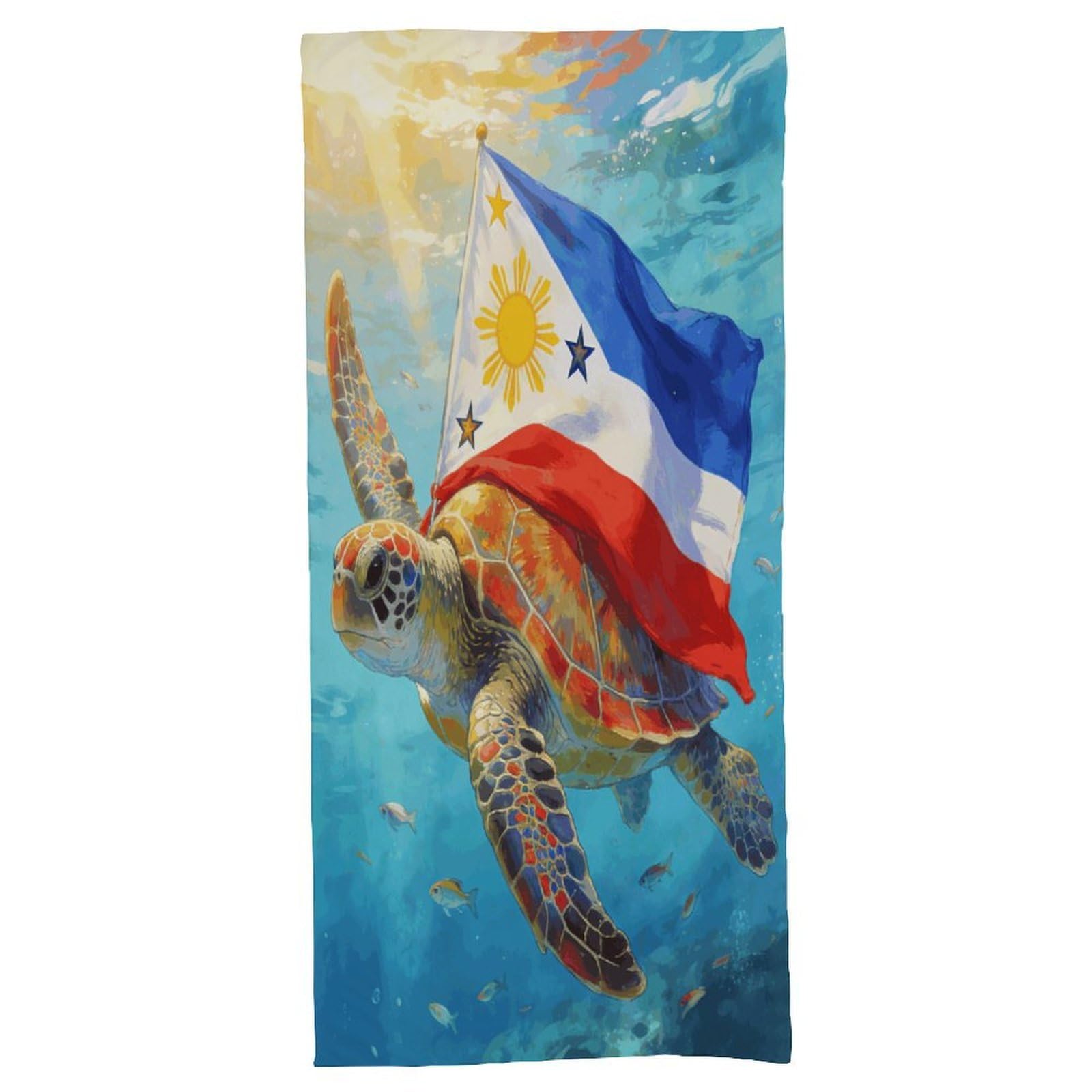 Fodpand Style Colorful Sea Turtle And National Flag Bath Towel, Highly Absorbent & Quick Drying Beach Towel, Compact & Lightweight Pool Towel For Bathroom, Beach, Pool, Gym, Spa, And Hotel Use
