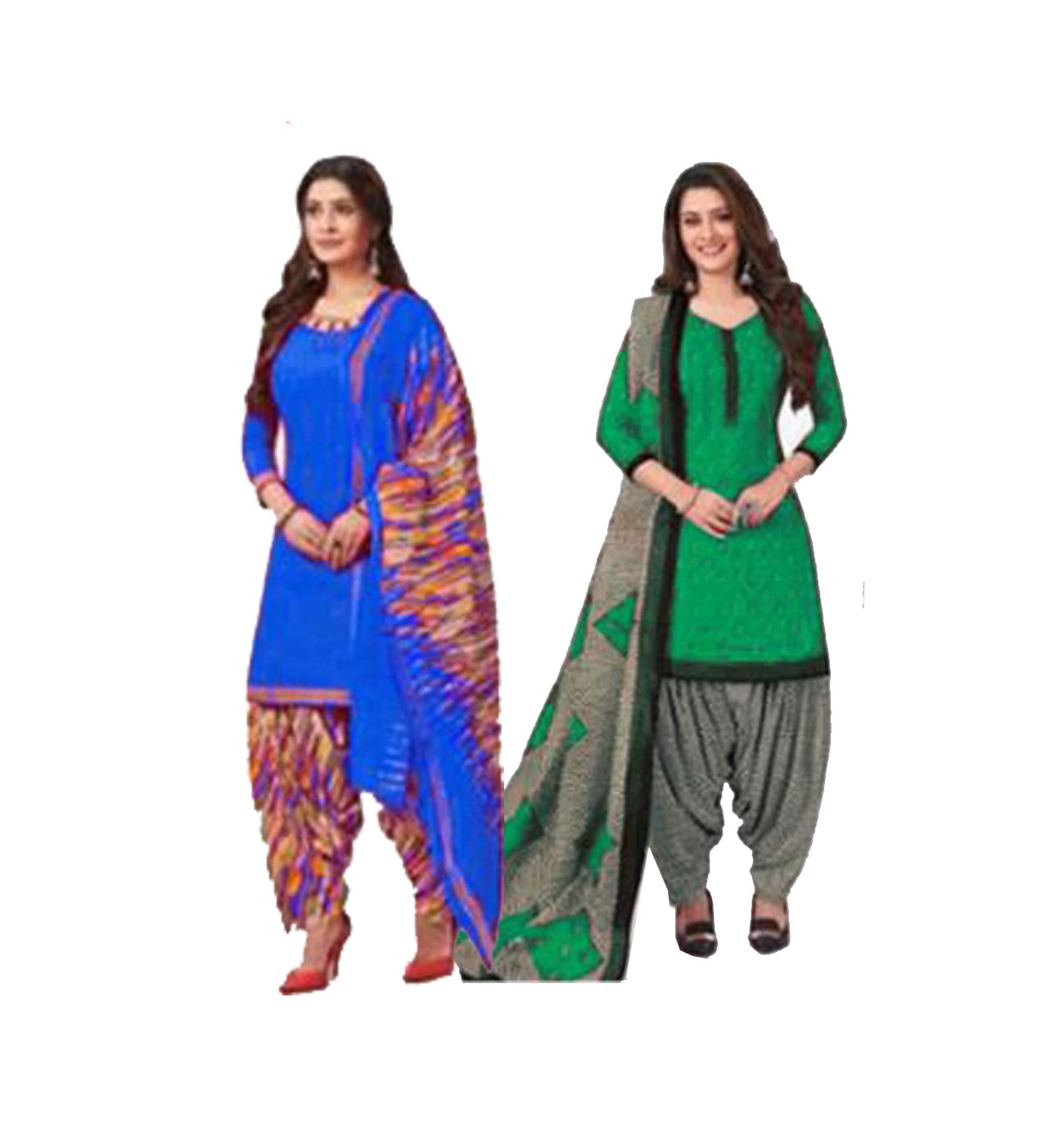 Crepe Combo Pack of 2 Un-Stitched Suit Printed Salwar Dress Material For Women (Multicolor)
