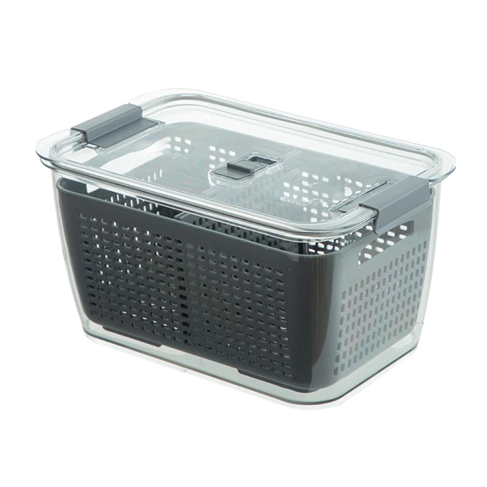 Easnea 3-in-1 Fridge Drainage Storage Organizer, Multifunctional Storage Box Fresh-Keeping Box Wash Fruit and Vegetable Drain Basket for Kitchen - gray