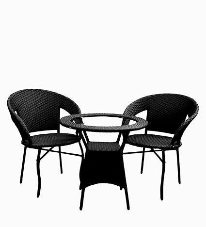 PRATHAM INDIA Beautiful Outdoor Garden Furniture Set for Coffee Table, Balcony Furniture, Office Furniture Patio Seating Set (Standard, Black(2 Chair 1 Table))