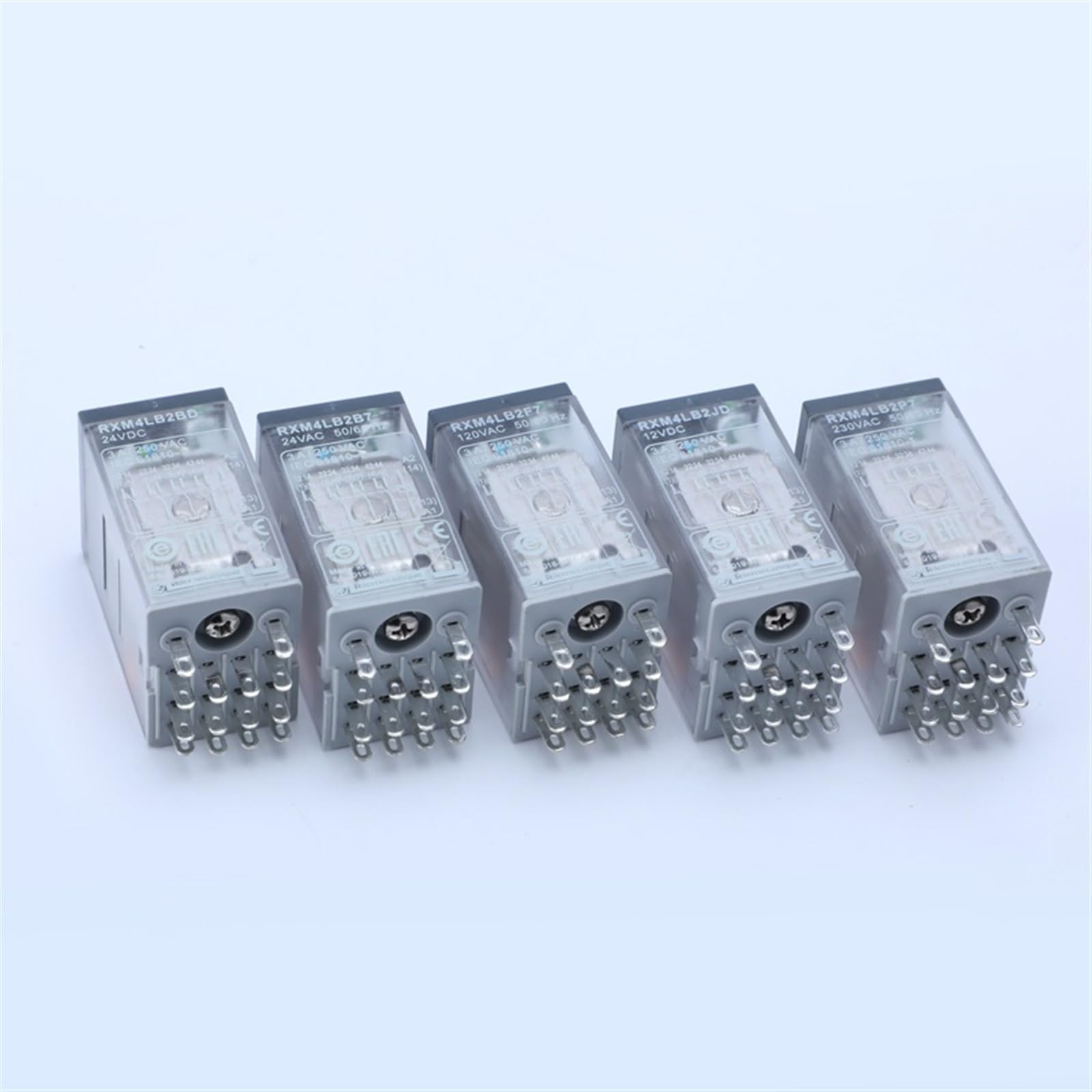 MOBYAT Relés enchufables en Miniatura RXM eléctricos con LED RXM4L 4CO 3A 12 VDC-110 VDC 24 VAC-230 Vac electromagnéticos 5 uds (Size : RXM4LB2B7 24AC)