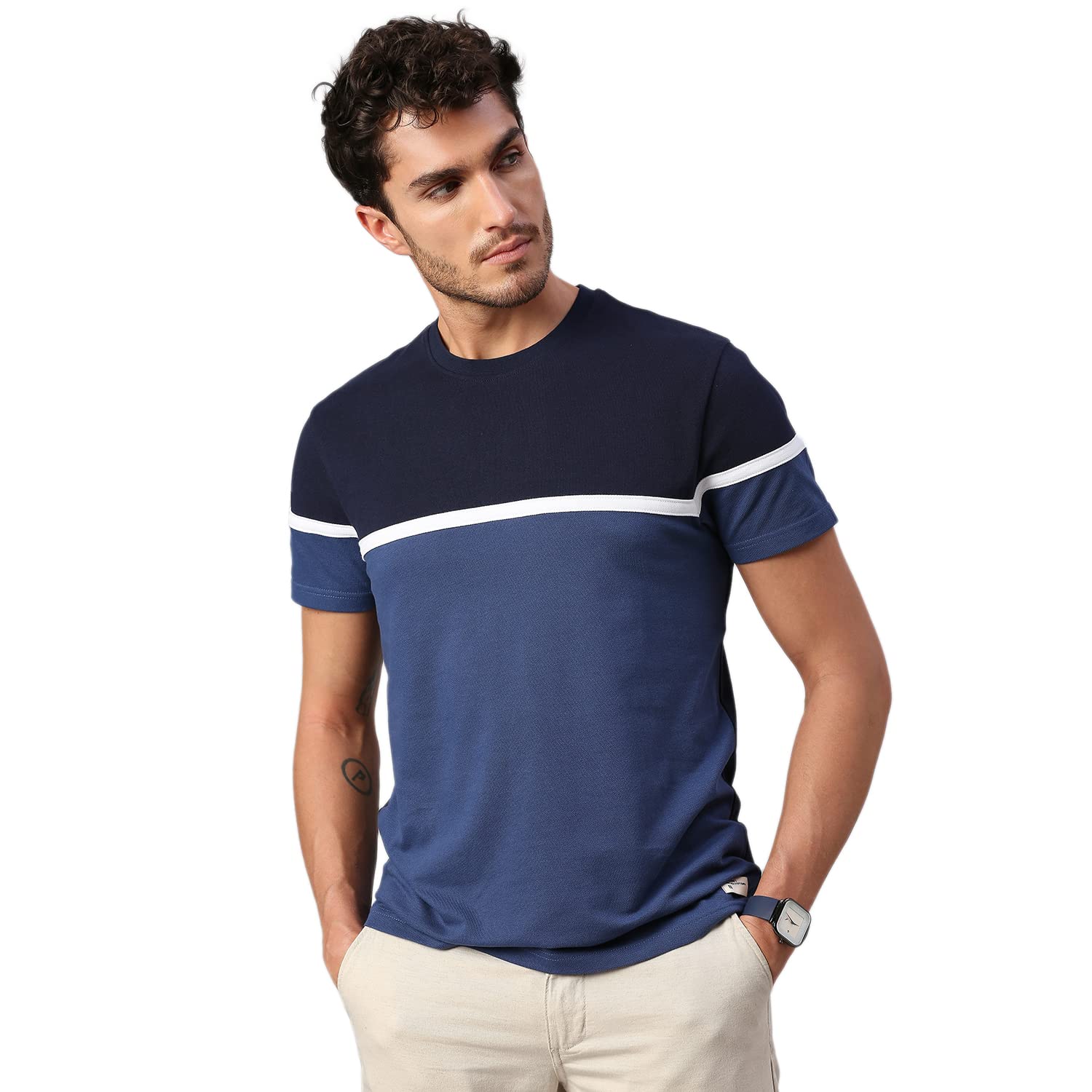 Dennis Lingo Camiseta de algodón puro para hombre, media manga, cuello redondo