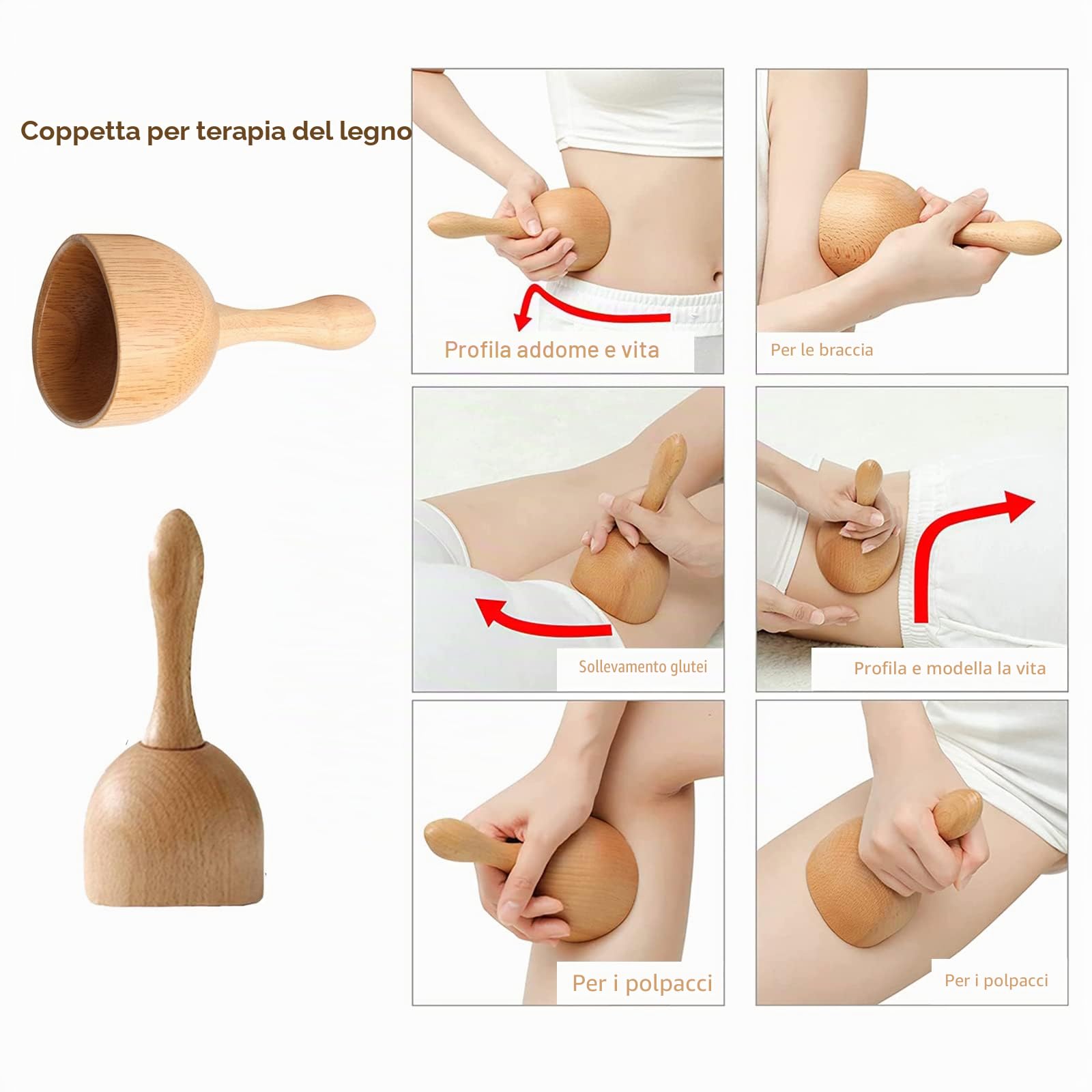 8 strumenti per massaggi in legno, rullo in legno per alleviare il dolore muscolare anticellulite e tutto il corpo, rullo Gua Sha
