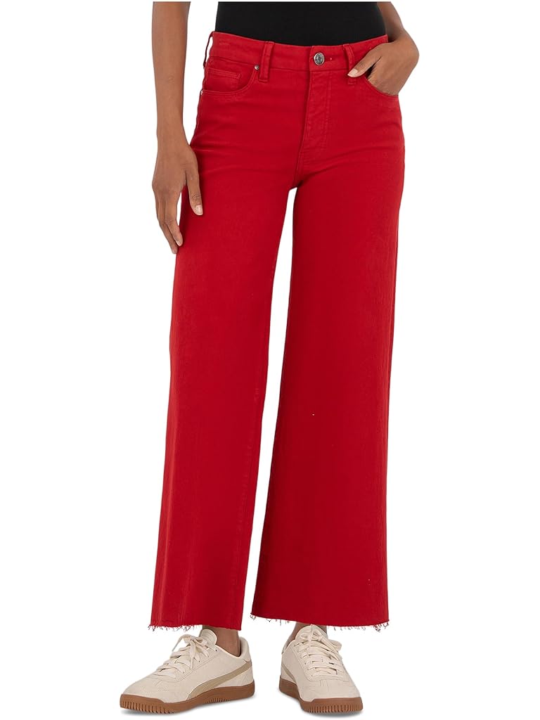 Red KUT from the Kloth Meg High-Rise Fab Ab Wide Leg Raw Hem