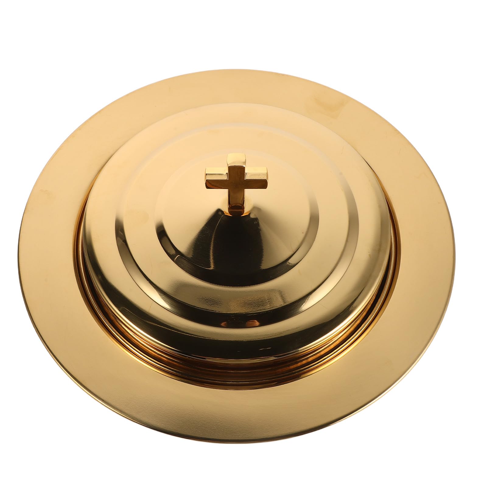 OUNONA Plateau de Communion : Plateau à Pain en Acier Inoxydable doré - 20 cm de diamètre intérieur - Plat d'offrande pour Le culte chrétien