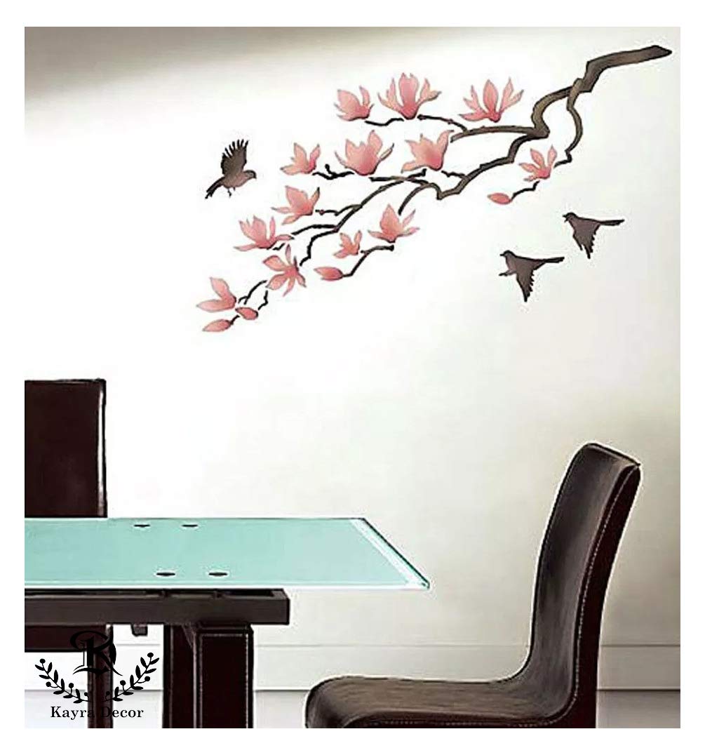 Kayra Decor Stencils for Wall Painting Large Size Tree Branch and The Birds Flower – (72" X 36" Inch) (KHSNT231)