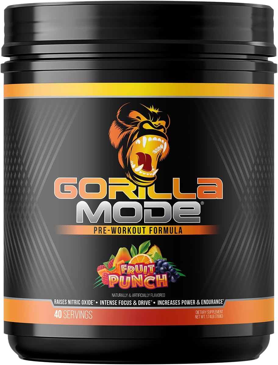 Gorilla Mode Pre Workout - Massive Pumps · Laser Focus · Energy · Power - L-Citrulline, Creatine, GlycerPump™, L-Tyrosine, Agmatine, Kanna, N-Phenethyl Dimethylamine Citrate - 600 Grams (Fruit Punch)