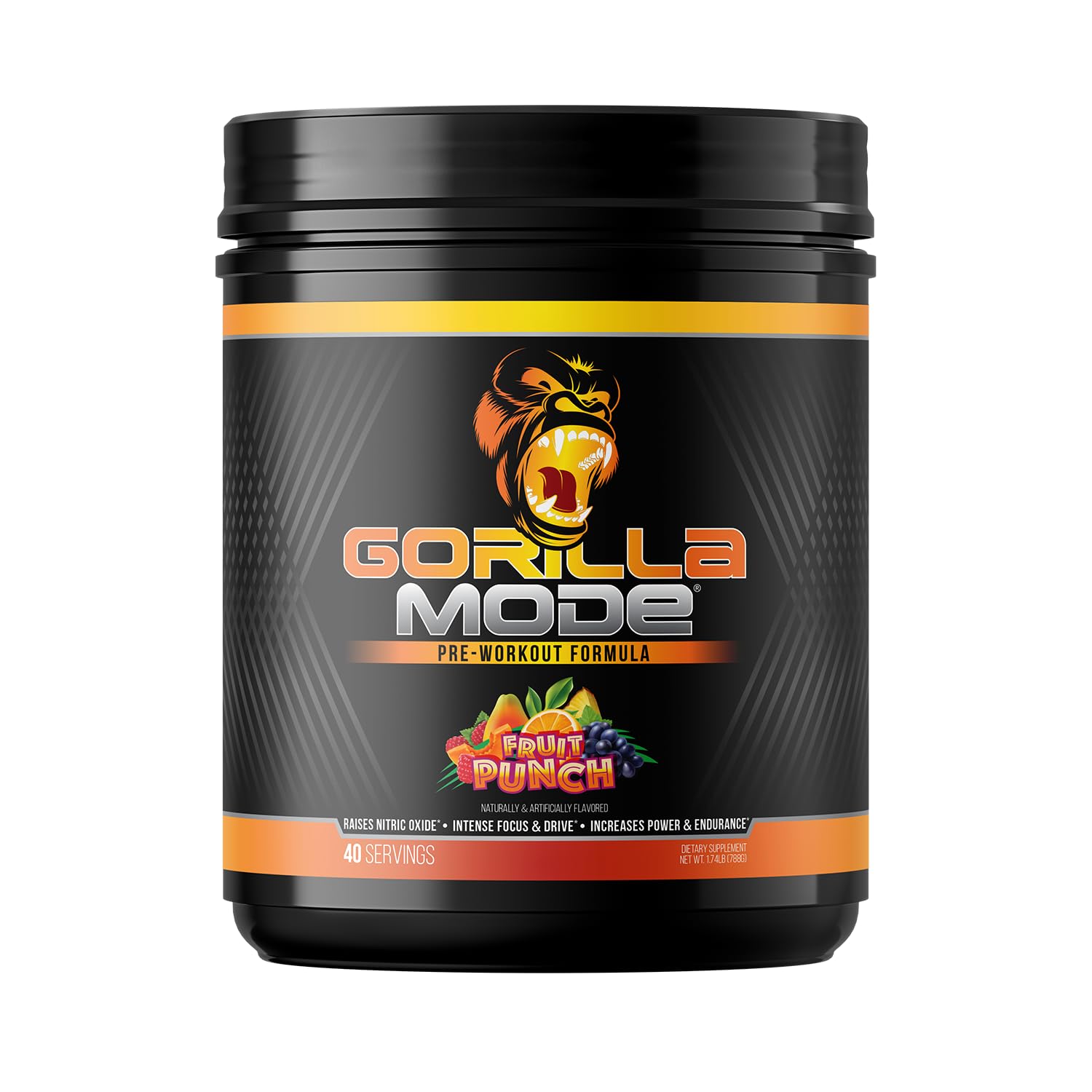 Gorilla Mode Pre Workout - Massive Pumps · Laser Focus · Energy · Power - L-Citrulline, Creatine, GlycerPump™, L-Tyrosine, Agmatine, Kanna, N-Phenethyl Dimethylamine Citrate - 600 Grams (Fruit Punch)