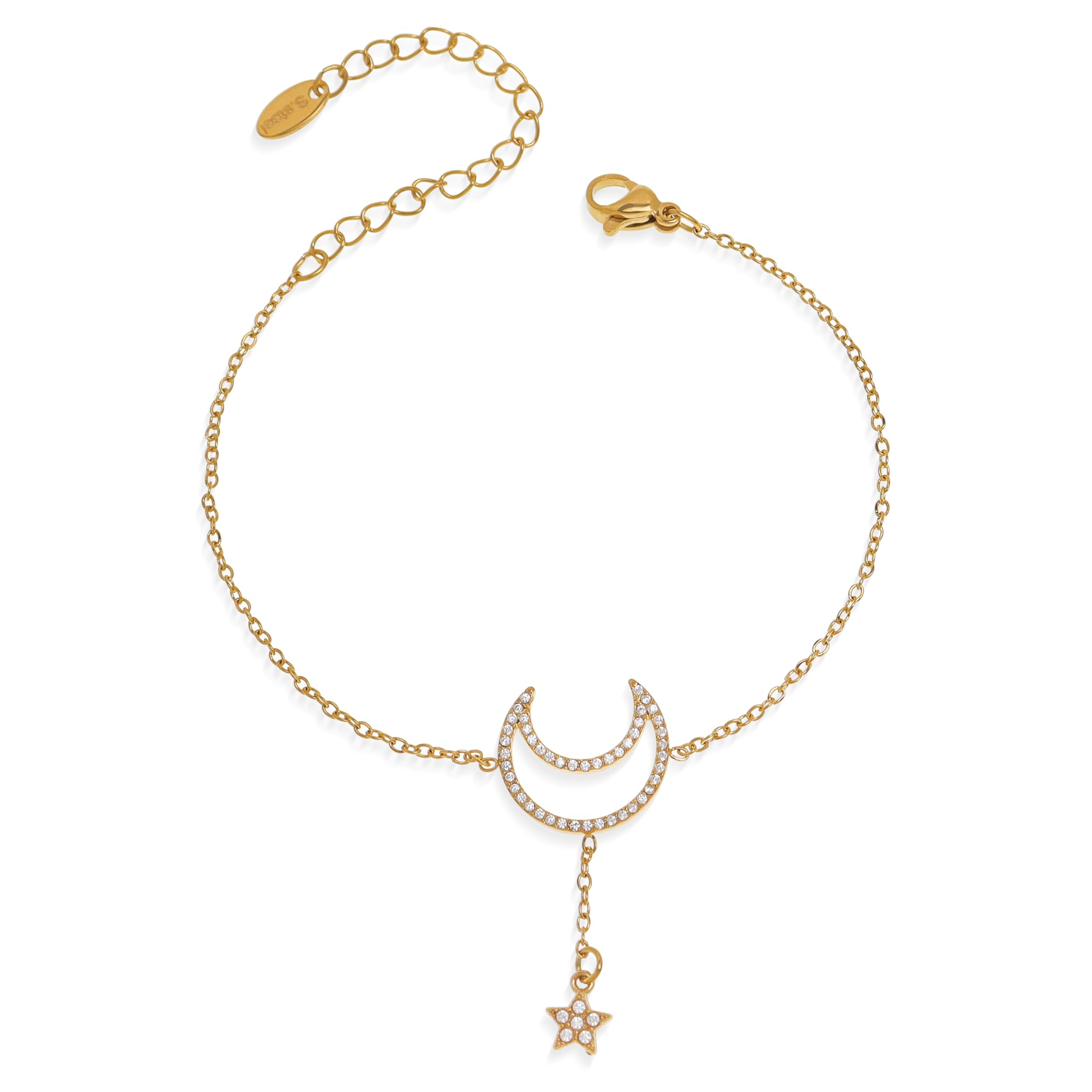 Jean Beau Charm Bracelets for Women, Trendy Y2K 14K Gold Plated CZ Adjustable Link Bracelet Everyday Festival Fashion Jewelry Gift