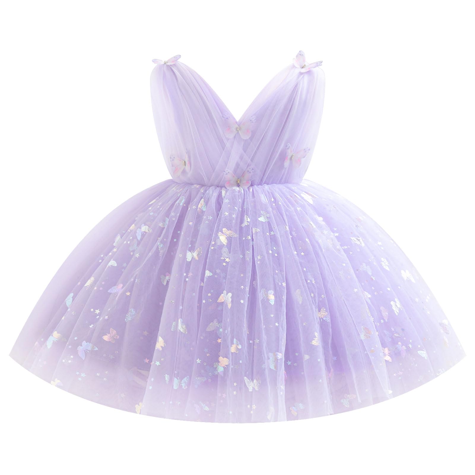 Baby Girl Butterfly Shiny Formal Wedding Dress Princess Ruffle Tulle 1st Birthday Toddler Tea Party Pageant Ball Gown