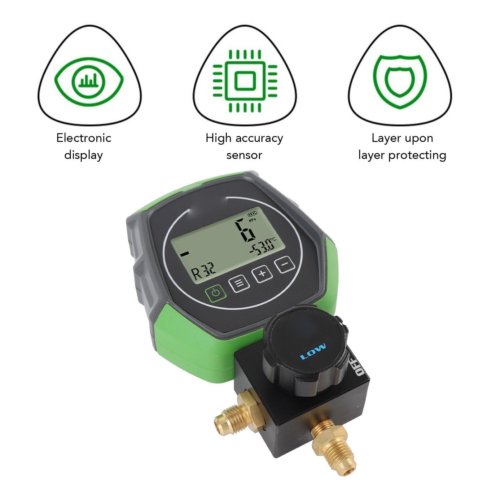 FTVOGUE Jauge Numérique CVC 5 Unités Testeur de Fluide Réfrigérant pour Collecteur de Pression Sous Vide pour Fluoration AC 0-6000KPa avec Arrêt Automatique Capteur Haute Précision Plage de -20 ℃ à