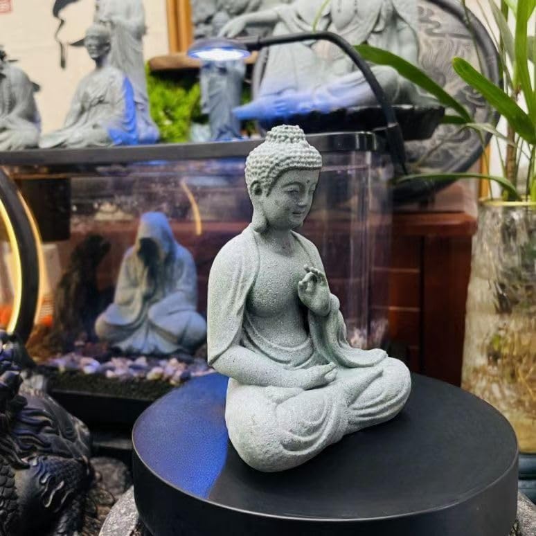 Miniatura 2 de livelyfish Decoraciones de Buda para acuario zen, estatua de Buda para decoración del hogar, estatua de Buda de piedra de meditación para escultura