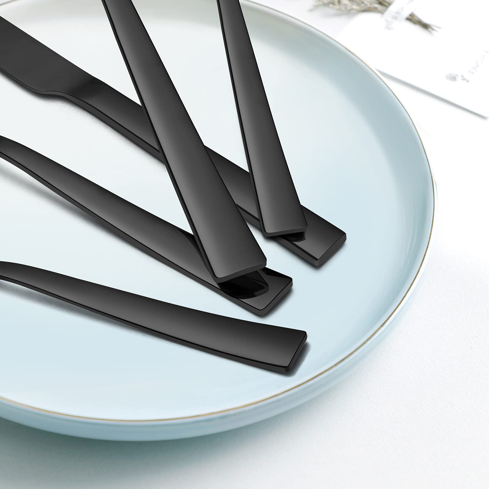 Juego de cubiertos de acero inoxidable E-far de 60 piezas para 12, cubiertos de metal, utensilios para comer, incluye tenedores/cucharas/cuchillos, borde cuadrado y apto para lavavajillas