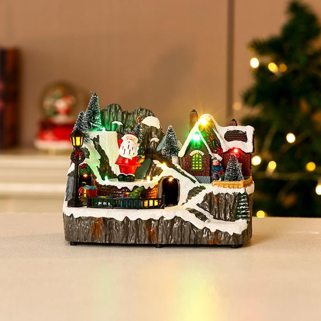 Christmas Village House - Statuetta natalizia con luce LED, per feste di Capodanno