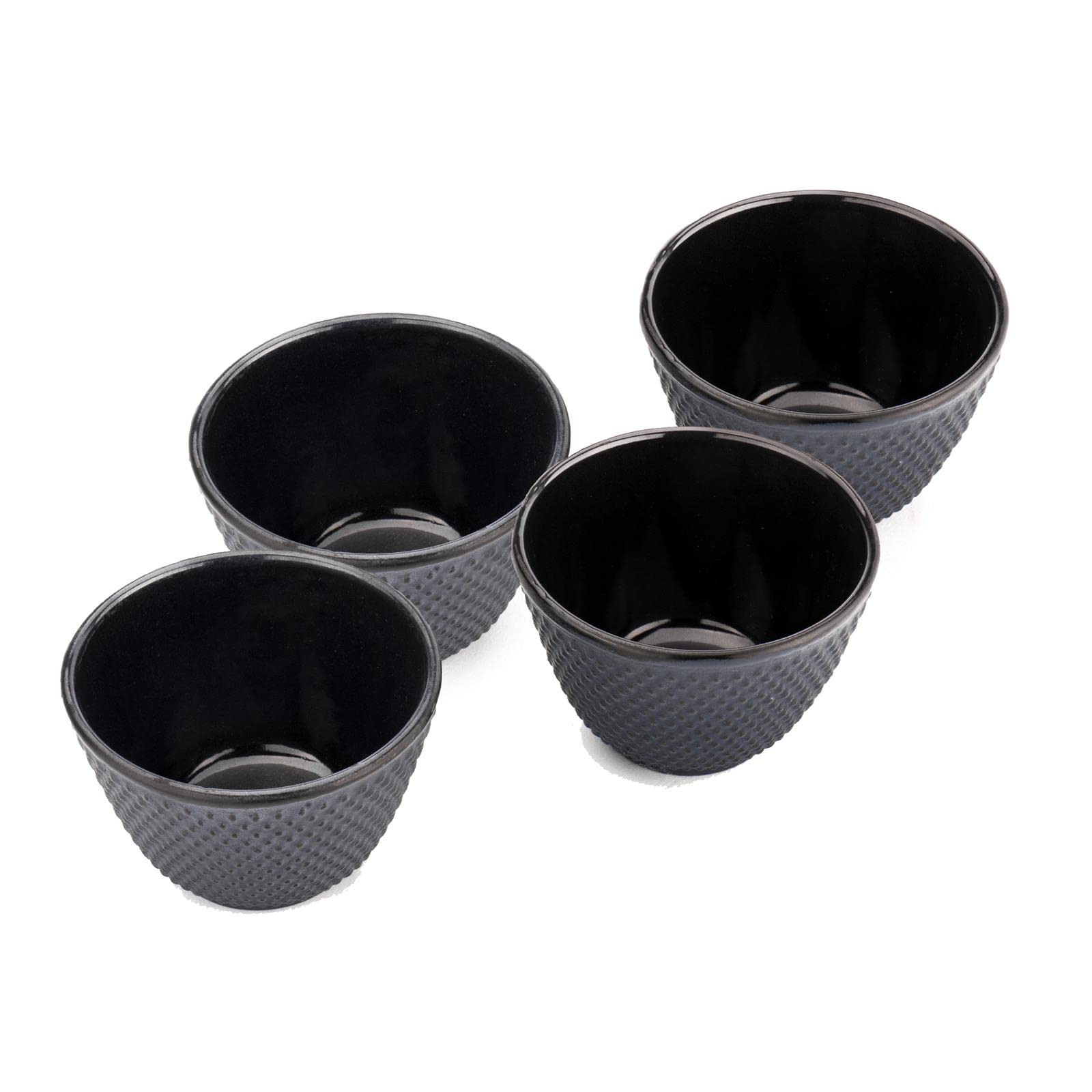 Bredemeijer Teekanne asiatisch Gusseisen Set blau 0.8 Liter mit Henkel & Edelstahl Tee-Filter Sieb-Einsatz für losen Tee & Untersetzer und Teebecher (4 Tassen)