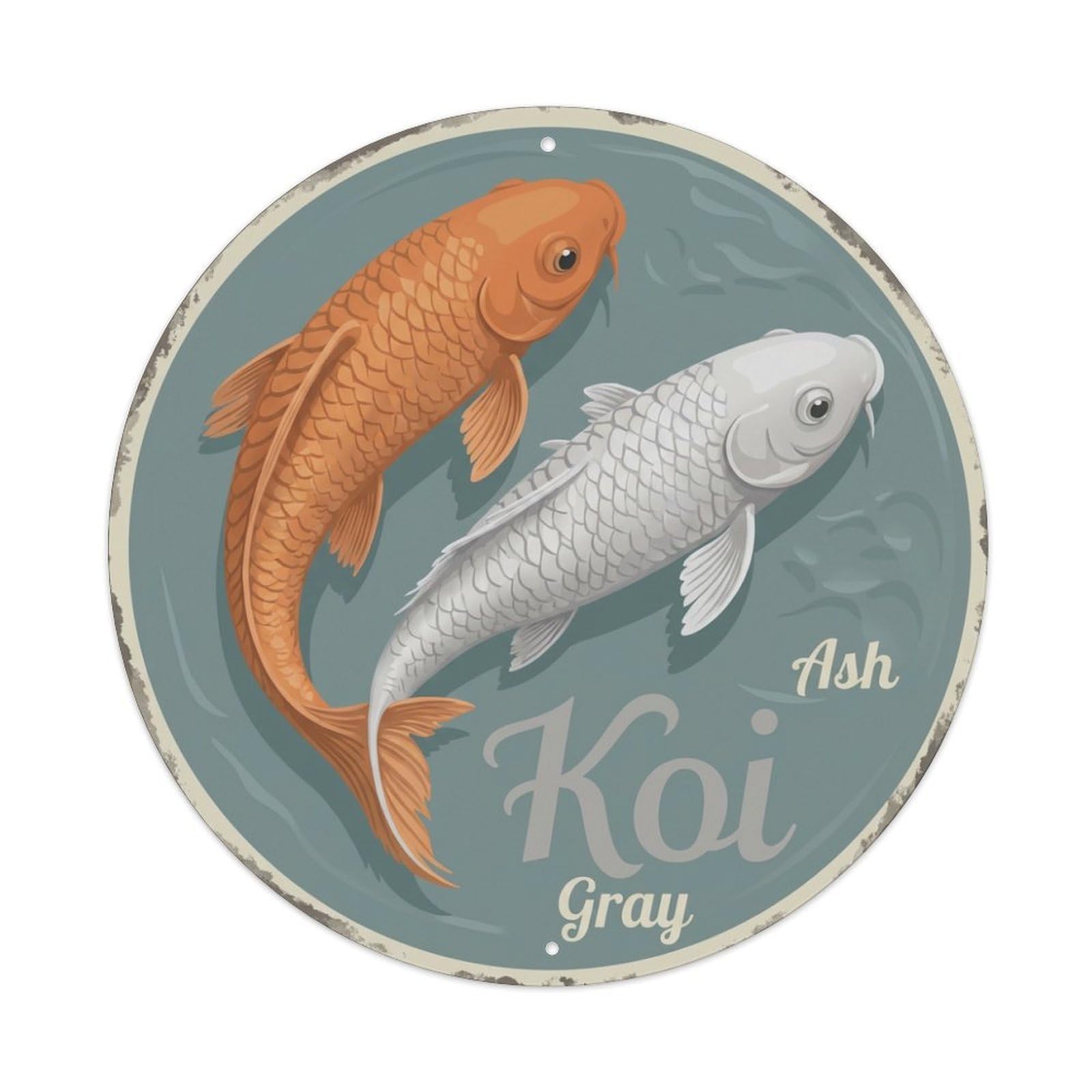 Koi Fish Ash Gray Waters Soft Neutral Muted Calm Metal Tin Sign