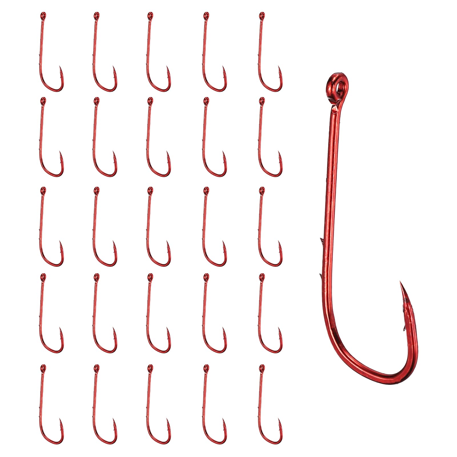 YELARXI Bait Holder Fishing Hook, High Carbon Steel Long Shank Double Barbed Fishing Hooks Closed Eye, Offset, 4# & Red & 100Pcs - Fitting For(Saltwater/Freshwater Rigs)