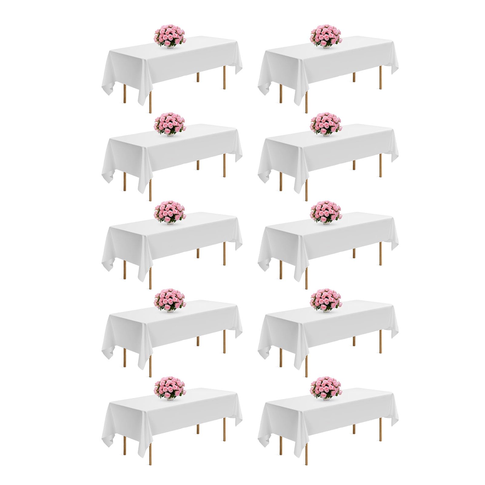 VEVOR Manteles Rectangulares, 1524 x 2591 mm, Reutilizables, Lavables a Máquina, de Tela 100% Poliéster, para Fiestas, Bodas, Banquetes o Cualquier Otra Decoración Festiva, Color Blanco, 10 uds