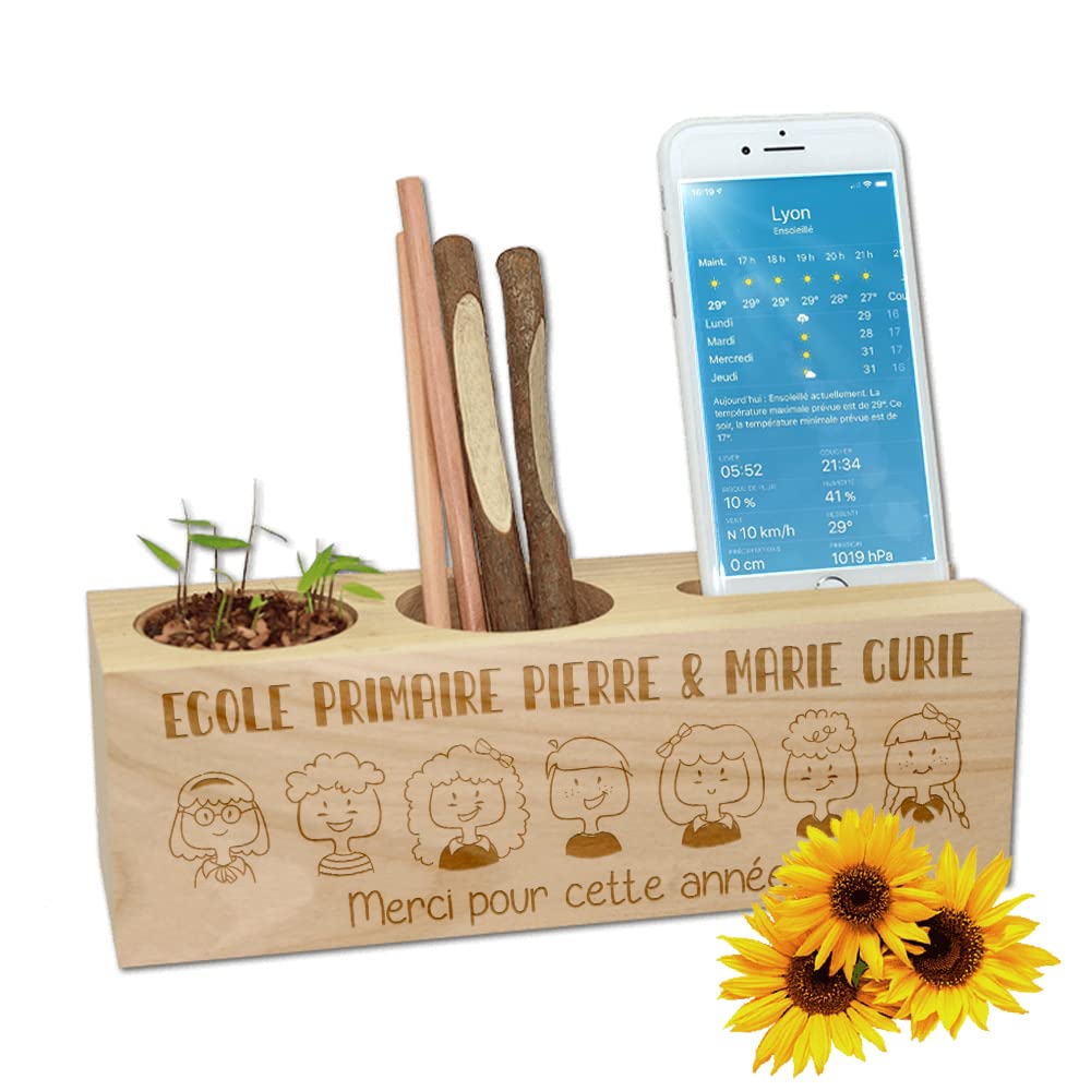 Organiseur de bureau anti-désordre cadeau maîtresse personnalisé avec tournesol