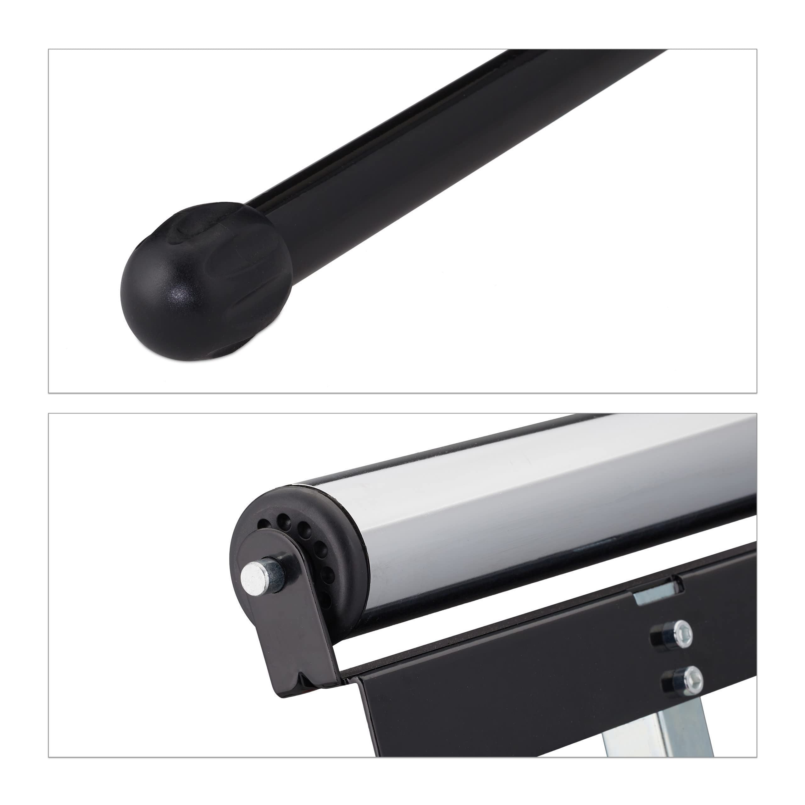 Relaxdays Caballete de Rodillos, Altura Trabajo Regulable 67-110 cm, Plegable, Resiste hasta 60 kg, Acero, Taller, Negro
