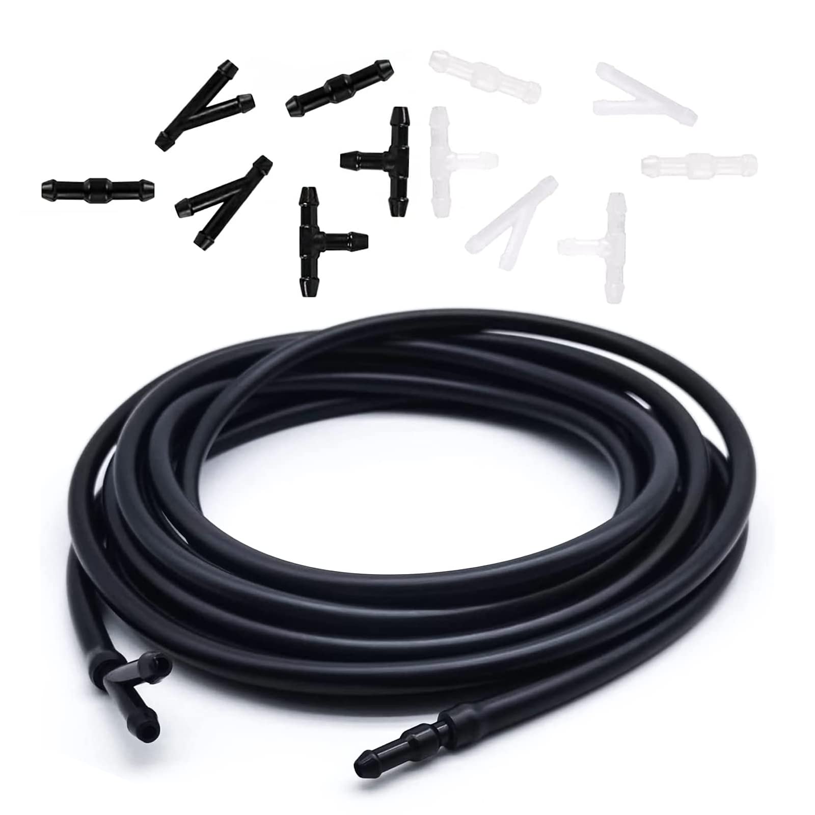Photo 1 of NGHEY Windshield Washer Hose Kit, 4 Meters Windshield Rubber Hose with 12 PCS Hose Connectors, Connect Car Water Pump and Nozzles for Most Car Windshield Tubing (Black)