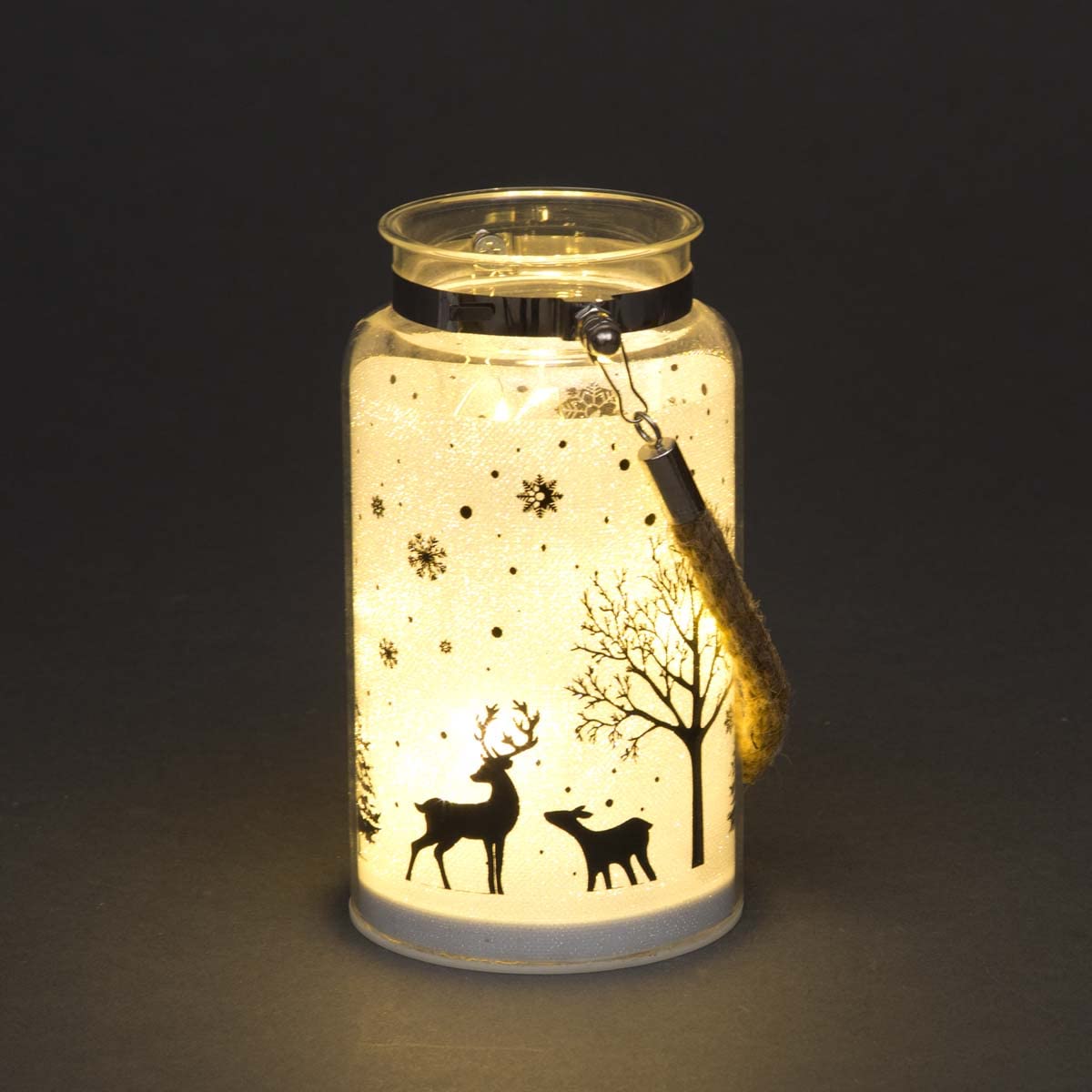 SHATCHI 16cm Christmas Decorated Jar Table Lamp Etched Glass Tube Winter Woodland Scene Lantern LED Fairy Lights Battery Operated