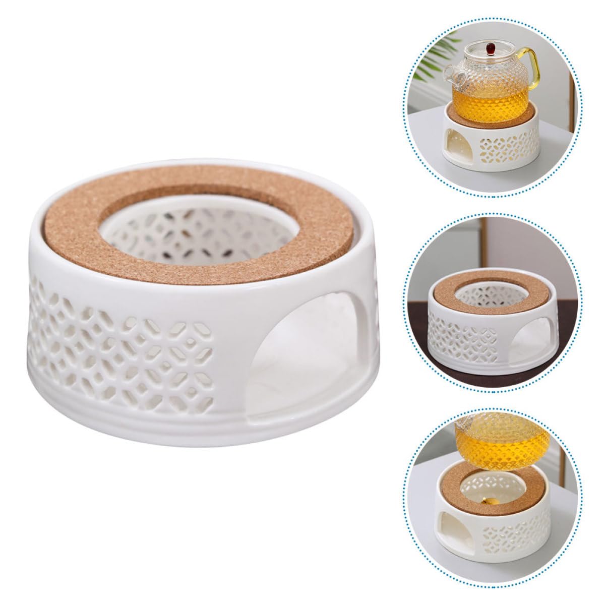 Base Chauffante pour Théière en Céramique Blanche Élégante Chauffe-Thé Japonais à Bougie Léger et Portable pour Maison et Bureau Outil Créatif pour Chauffer Le Thé Boissons