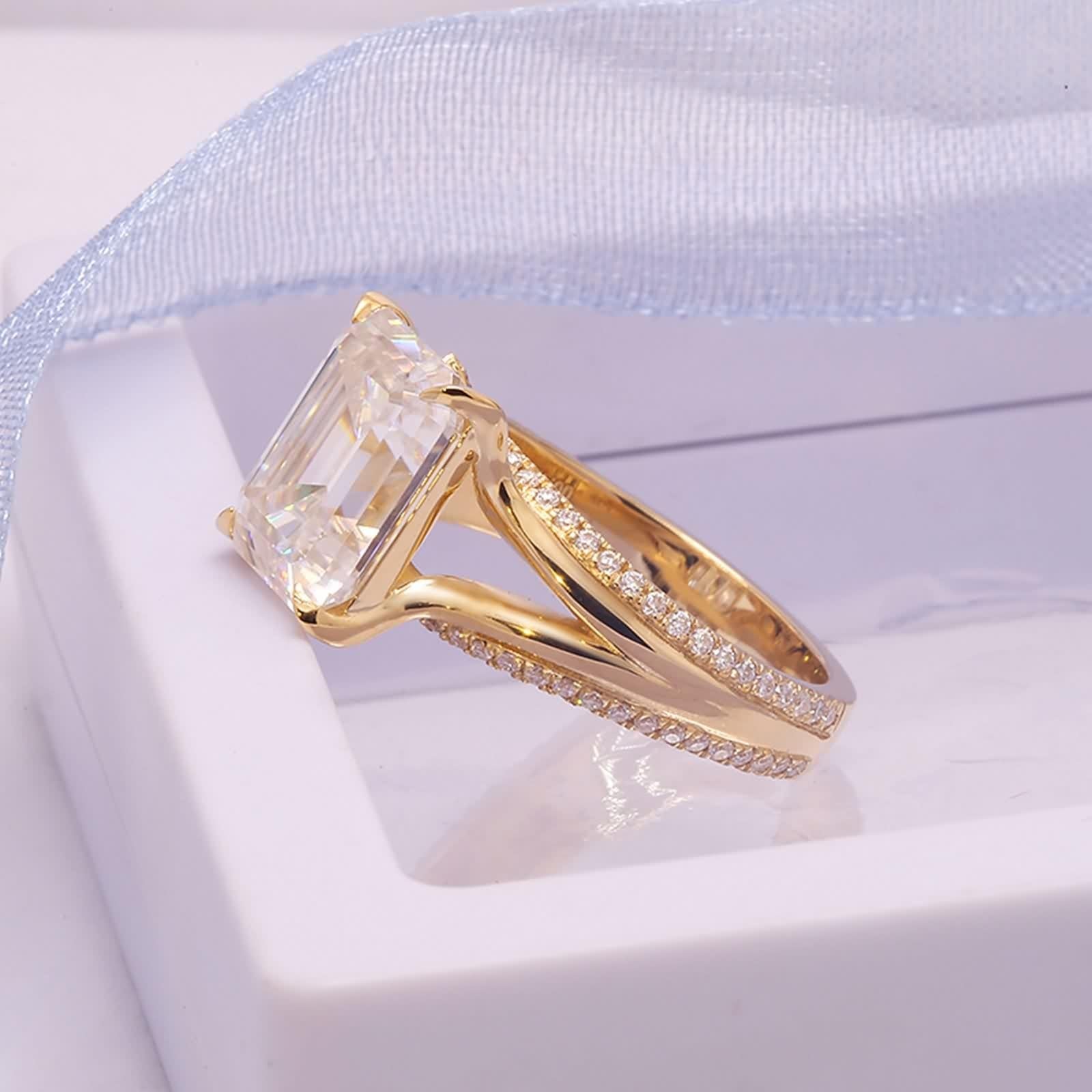 Moissanite pierścionek zaręczynowy damski, pierścionek zaręczynowy, złoty pierścionek zaręczynowy z 4 pazurami, prawdziwe żółte złoto 14K/18K