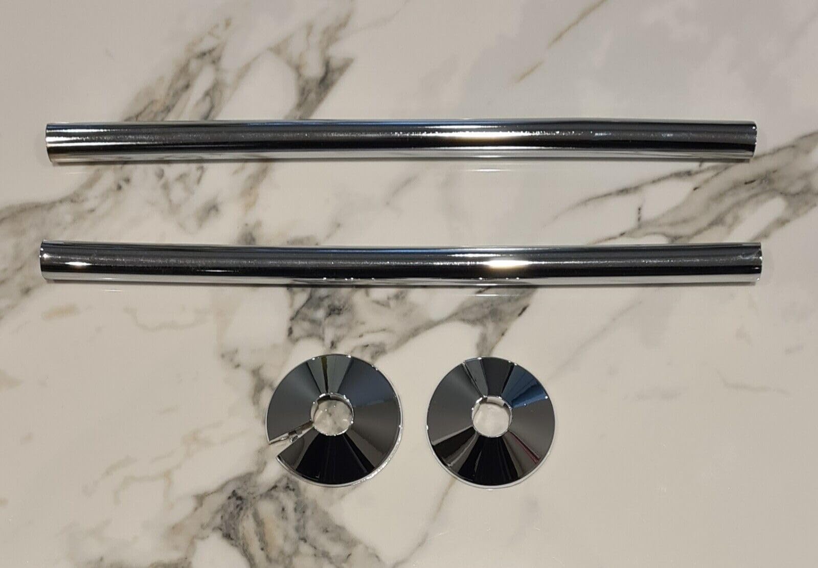 22.5 Team Controls Chrome Radiator Pipe Covers & Collars - Pair 15Mm Pipe Shroud 300Mm-Tc