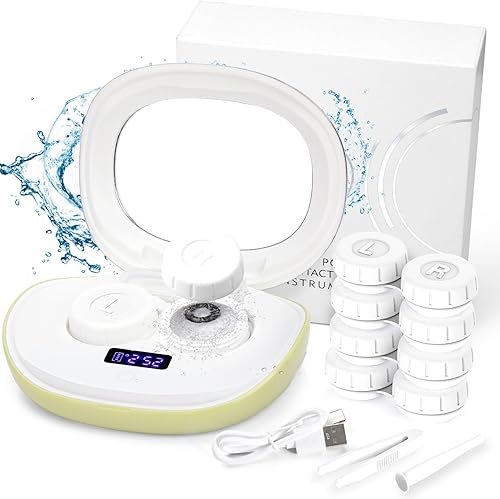 Miniatura 10 de Limpiador de lentes de contacto, máquina de limpieza ultrasónica portátil de lentes de contacto con cargador USB, pantalla de temporizador LED y kit