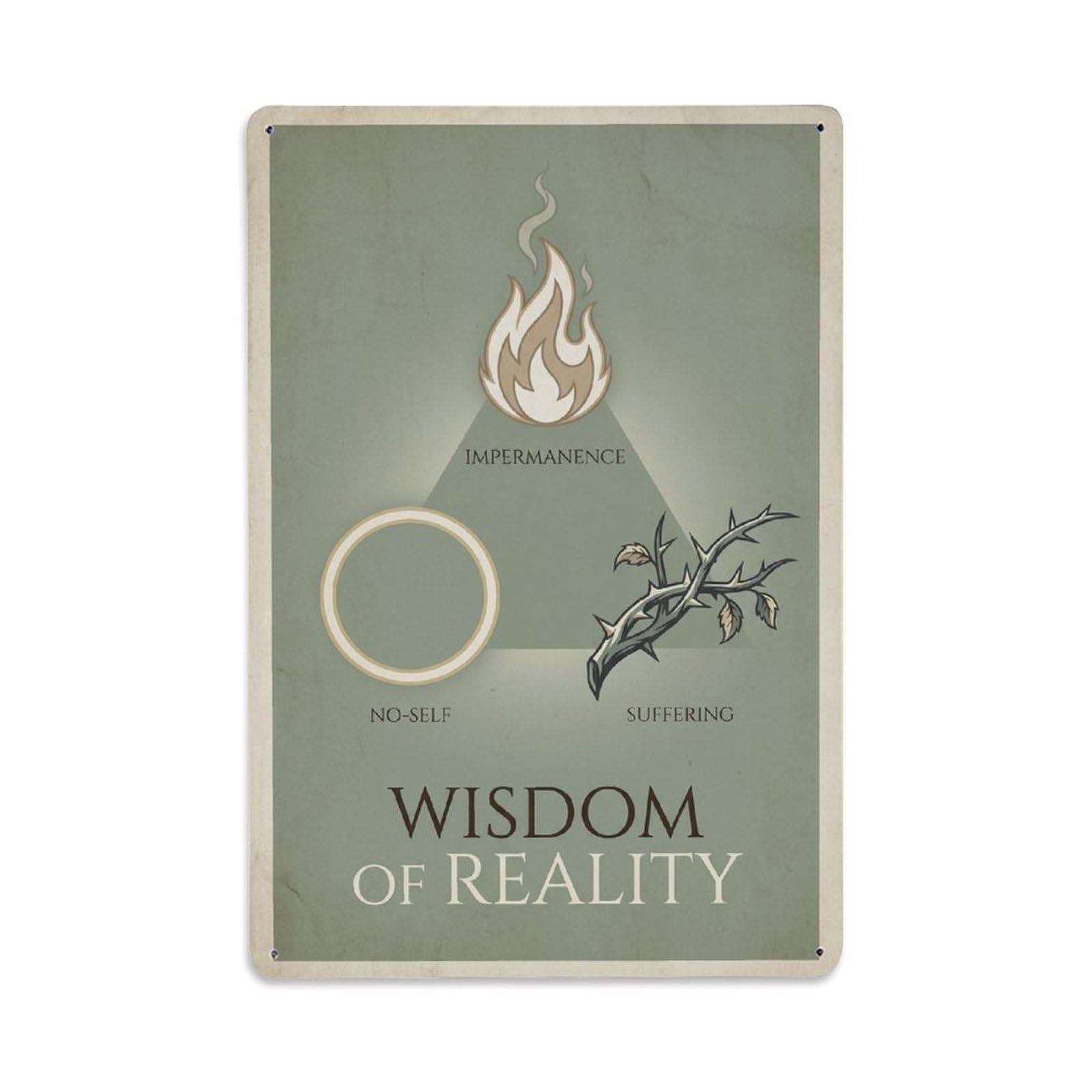 Buddhist Three Marks Impermanence Insight Wisdom Vintage Metal Tin Sign Plaque Wall Decor for Cafe, Man Cave, Club Bar, Office, Home Garden Round Metal Poster 8x12Inch