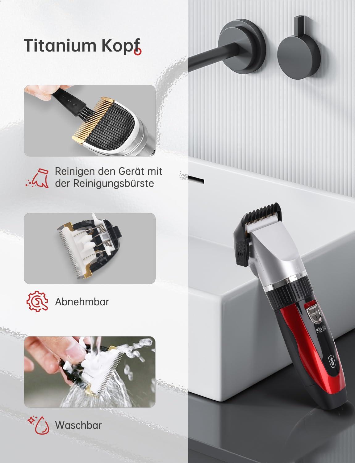 GHB Haarschneidemaschine Akku Haarschneider Herren 2 Lithium Akkus 14 Teiliges für Männer Kinder Salon Home Friseur