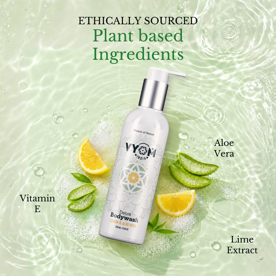 Vyom India Detox Body Wash for Men & Women (250 ml) - Aloe Vera & Lime Shower Gel - Hydrating, Sulphate & Paraben Free, Natural Herbal Body Wash | Refreshing cleanser & Hydration 4