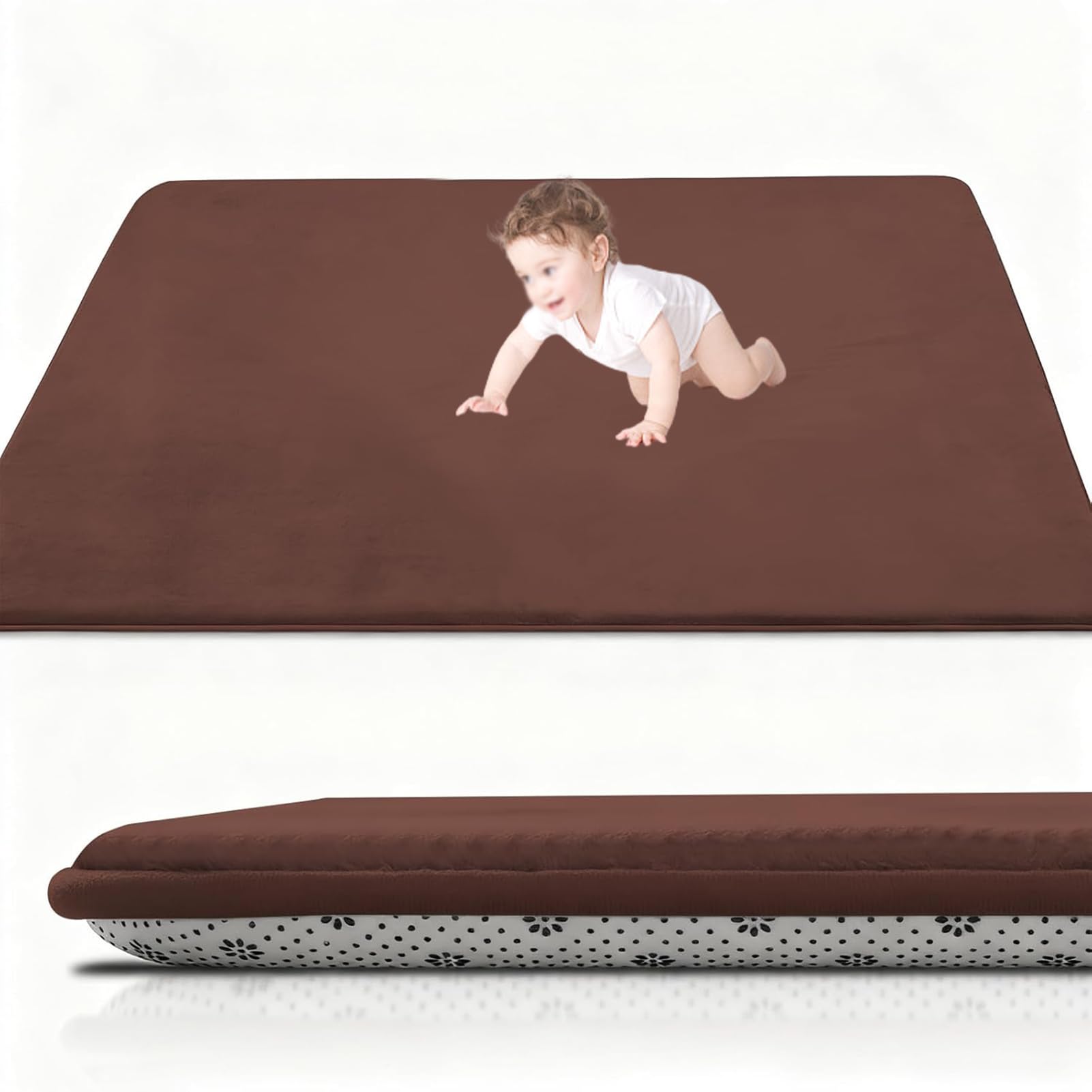 XUEGAIXIA Coral Velvet Baby Play Mat, 2CM Thick Baby Crawling Mat 200 x 250 cm Brown Nursery Rug for Crawling & Playing for Bedroom, Kids Room, Playmat Non-slip Nursery Babies Mats for Floor Play