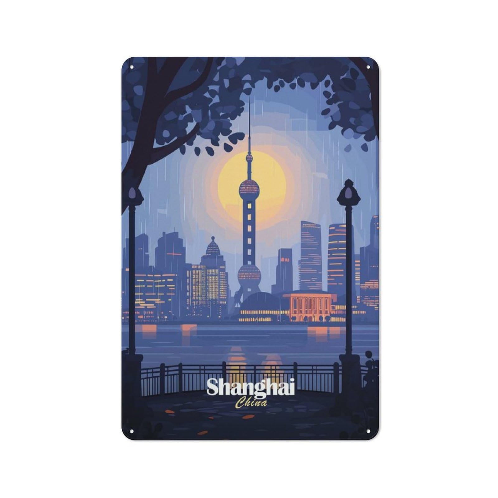 Junmoney Style-7 Shanghai Skyline(2) Retro-Style Tin Sign 30X20cm For Café Or Home Bar, For Vintage Wall Decor Fans, For Home Office And Studio Walls