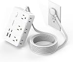 Protecteur de la bande de puissance, 5 Cordage Ft Ultra Extension mince à plat Cord-6 AC Sorties 4 USB Ports (2 USB C), Bande de transport, Bureau de recharge pour le bureau à domicile, Blanc