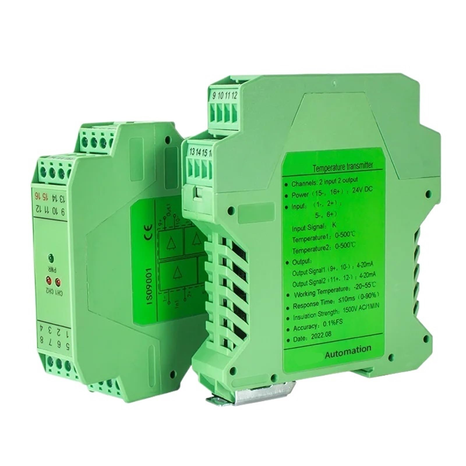 Trasmettitore di temperatura da 0 a 600 °C e da 0 a 1300 °C (1 ingresso, 1 uscita), da 0 a 600 °C a 4 a 20 mA, da 0 a 10 V, 0 a 5 V, RS485 K, convertitore di segnale termocoppia DC24 V. (1 input 1,0
