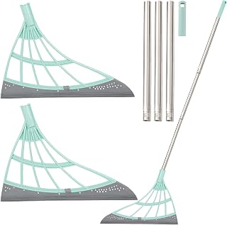 Multifunction Magic Broom, 2-in-1indoor Silicone Broom Sweeper, Glass Wiper, Floor Squeegee Adjustable Silicone Mop, for Wash Floor Clean Tools Windows Scraper Pet Hair Sweeping Brush (Green)