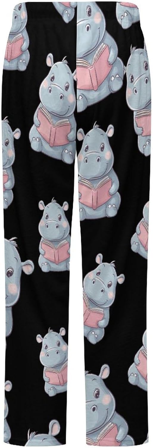 Hippo Reads Flannel Pajama Pants Women Soft Fleece Sleep Pj Lounge Bottoms