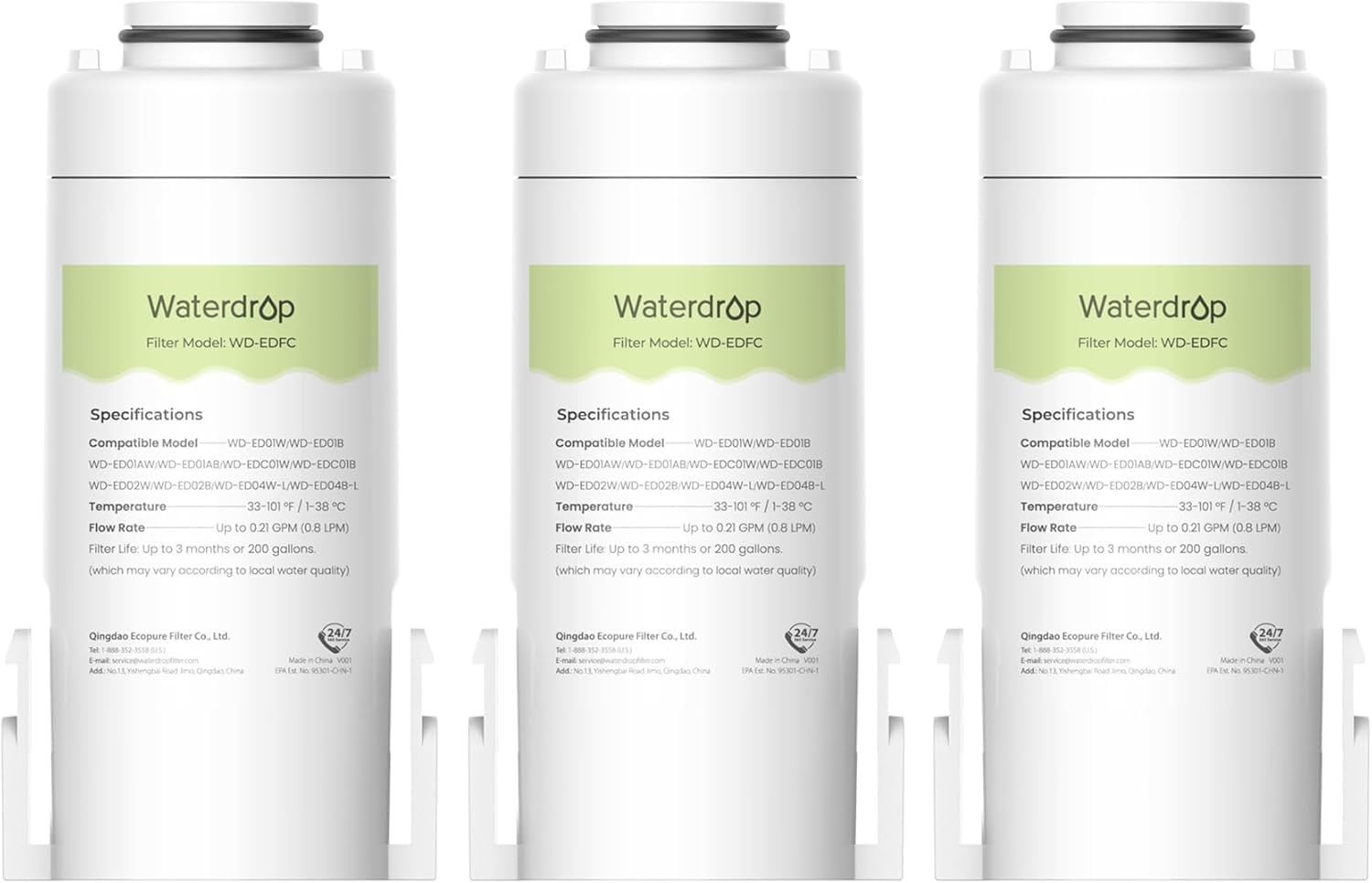 Waterdrop WD-EDFC Replacement Filters for Waterdrop Electric Pitcher 𝐖𝐃-𝐄𝐃𝟎𝟏/𝐄𝐃𝟎𝟐/𝐄𝐃𝟎𝟒/𝐄𝐃𝟎𝟏𝐀/𝐄𝐃𝐂𝟎𝟏, 3 Months or 200 Gallons,