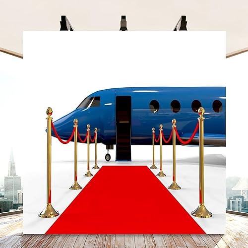 Miniatura 3 de AOFOTO Telón de fondo de alfombra roja para recogida en el aeropuerto, 8 x 8 pies, pancarta dorada de lujo, puerta abierta, avión, fondo VIP,