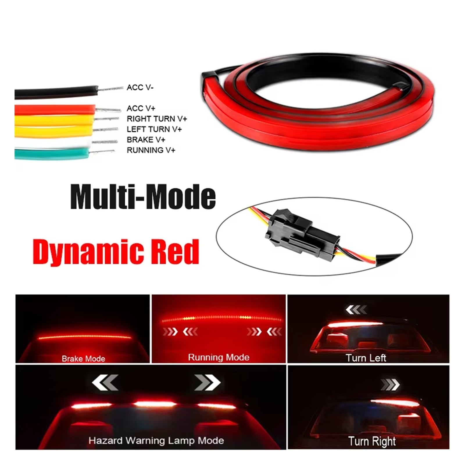 Luce Terza frenata Alto Terza striscia di freno per auto Fanale posteriore a LED da 100 cm 40 pollici Lampada segnalazione pericolo flash 12V Fanale Terzo Stop