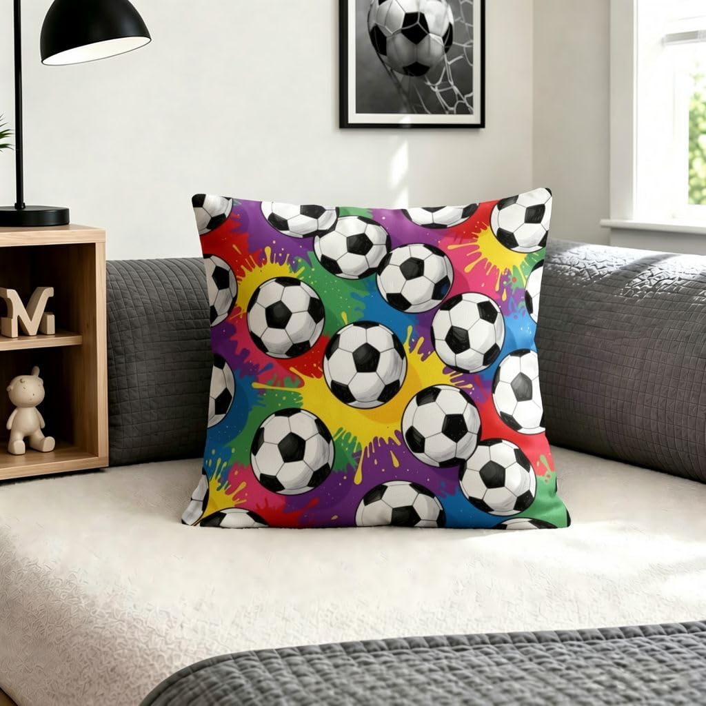 Rainbow Graffiti Soccer Boho Pillow Covers -16x16
