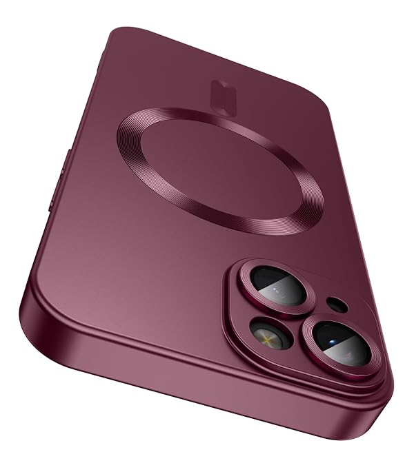 LEKEVO Magnetic for iPhone 14 Plus Case [Compatible with MagSafe][Built-in Camera Lens Protector] Slim Soft Silicone Bumper Shockproof Metallic Luster Phone Case (Burgundy) by LEKEVO - Used condition - US$8.62