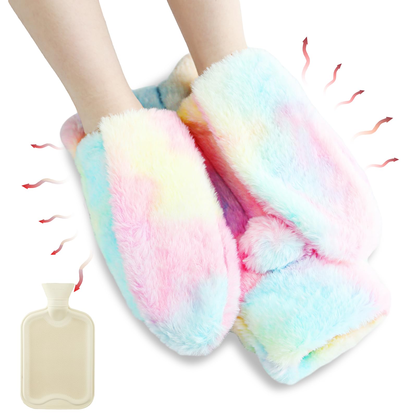 Foot Warmer Non Electric,2 Litre Hot Water Bottle with Soft Plush Cover Rabbit Ear Heated Foot Warmers Washable and Removable Heated Feet Warmers for Men Women Winter Christmas