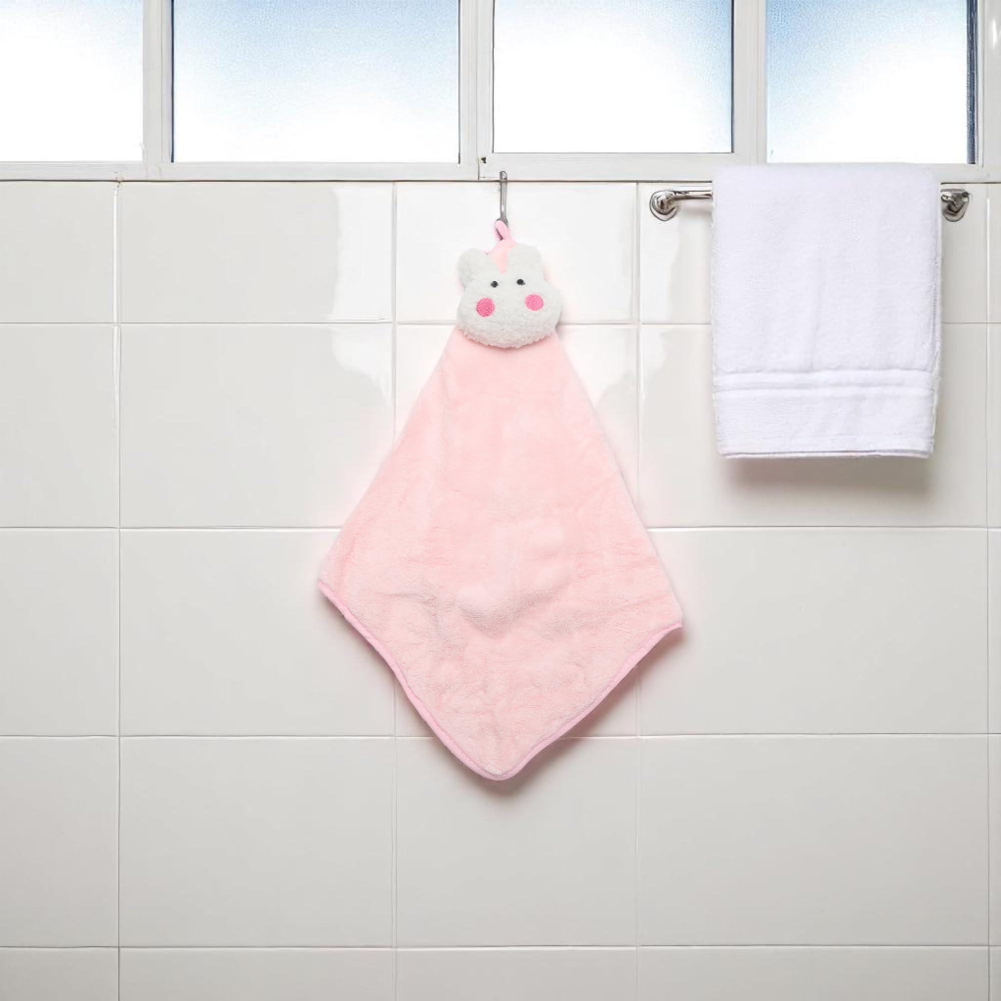 1Pcs Towels Pink Faced Bunny Fingertip Towel Coral Fleece Pink White 30x30cm