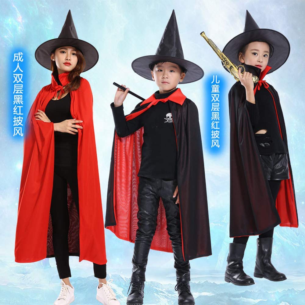 BaronHong Halloween dzieci maskarada kolorowa czarownica czarodzieja dzieci peleryna + czapka (czerwona, M)