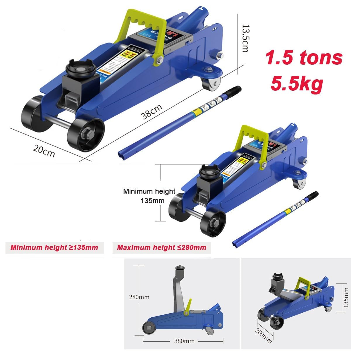Cric Idraulico Orizzontale for Auto, Cric Idraulico a Carrello a Basso Profilo, Sollevatore Idraulico Professionale for Carichi Pesanti, Pressione Olio for Auto 1,5 Tonnellate ( Size : 1.5T+wrench )