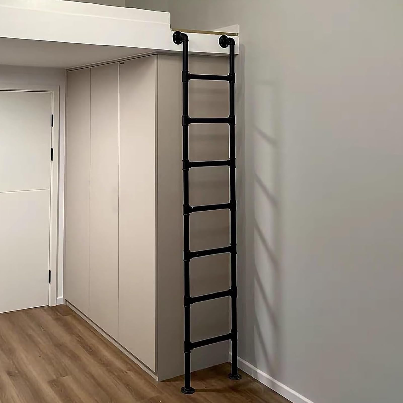 HYLYGFH Wall Mounted Bunk Bed Ladder，Heavy Duty Basement Window Well Egress Ladder Black Metal Wrought Iron Steps Ladder - Space-Saving Climb Ladders - Customizable(115cm/45in)