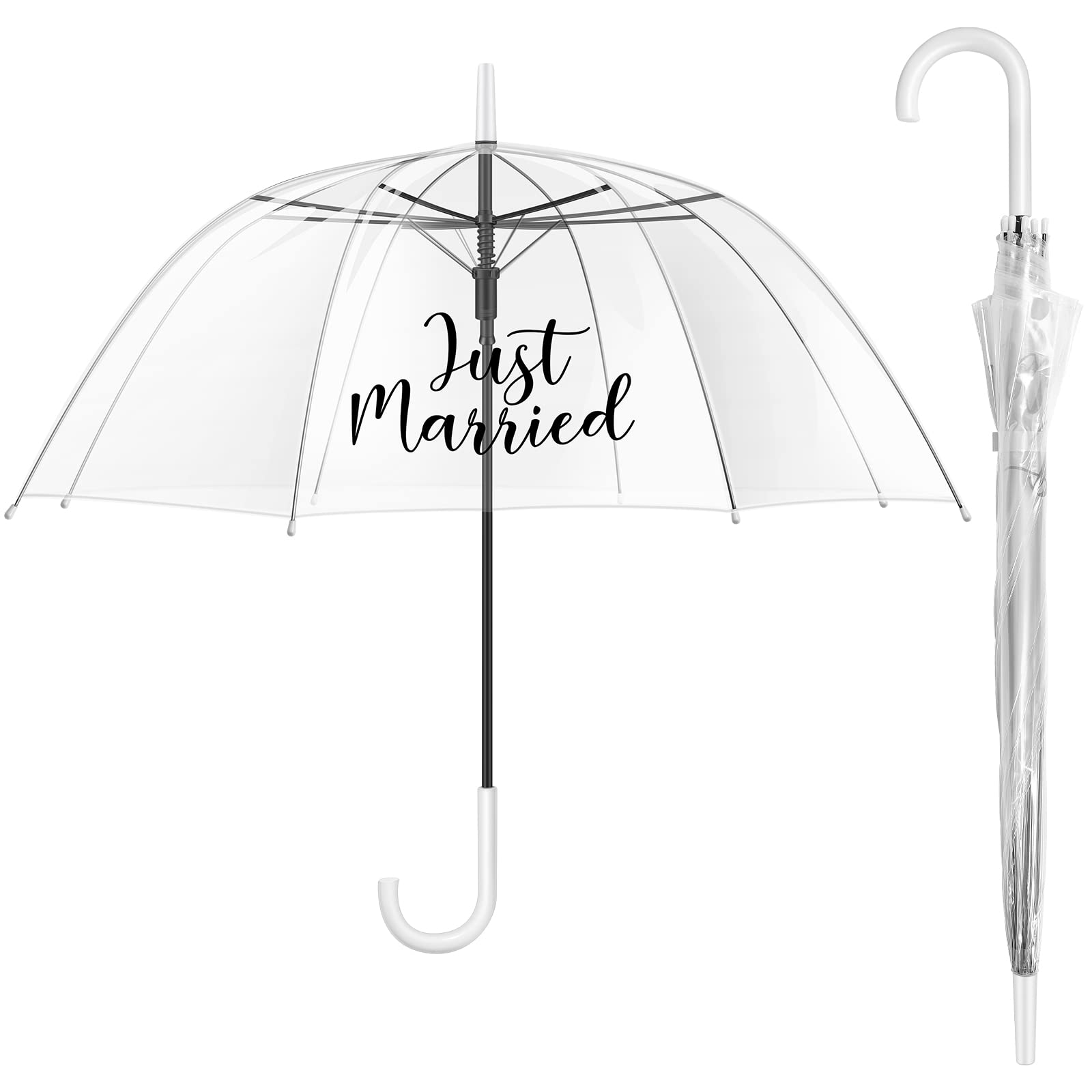 Fabbay2 Pcs Clear Umbrella Wedding Just Married Decorations Clear Bubble Umbrellas for Rain Love Is in the Air Stick Dome Umbrellas for Bridal Shower Men Women Wedding Decoration Photo Props